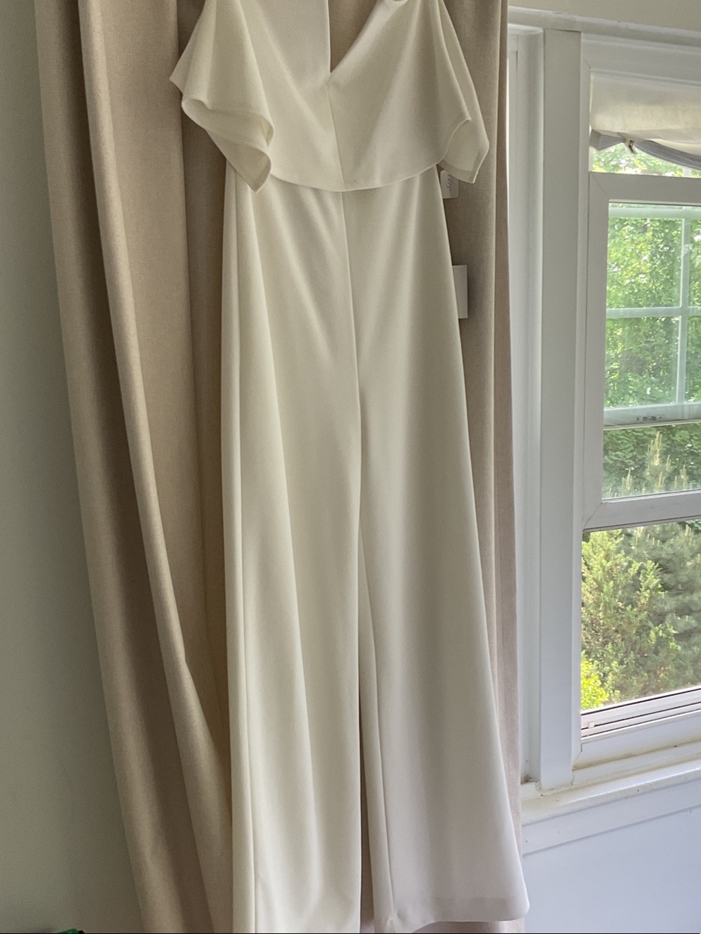 Lulu's Cream Off-Shoulder Wide-Leg Jumpsuit